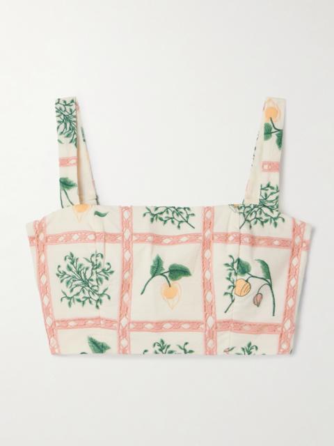 Agua by Agua Bendita Cacao Uchuva Cropped Crochet-trimmed Embroidered Cotton Top