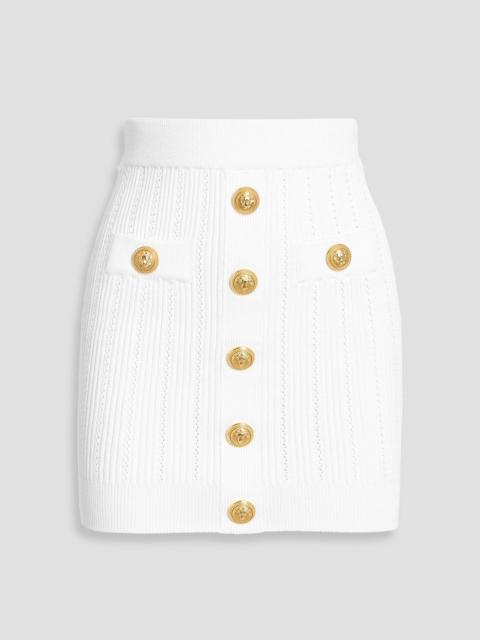 Balmain Embellished pointelle and ribbed-knit mini skirt