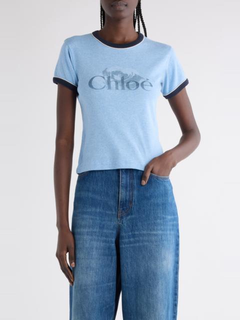 Chloé Chloé Logo Cotton Ringer Graphic T-Shirt in Ceylan Blue at Nordstrom
