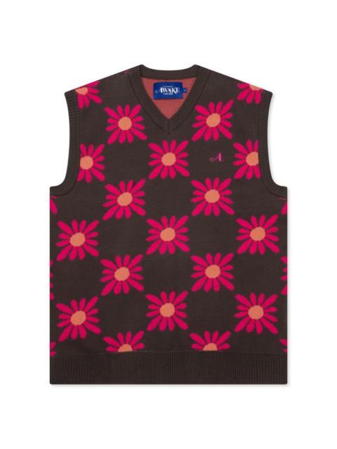 AWAKE NY CHECKERED FLORAL SWEATER VEST - BROWN FLORAL