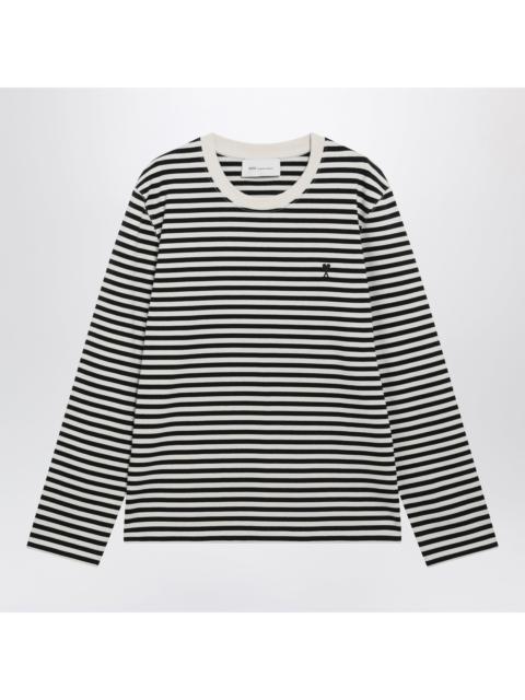 AMI Paris Ami Paris White/Ivory Striped Ami De Coeur Sweater In Cotton Men