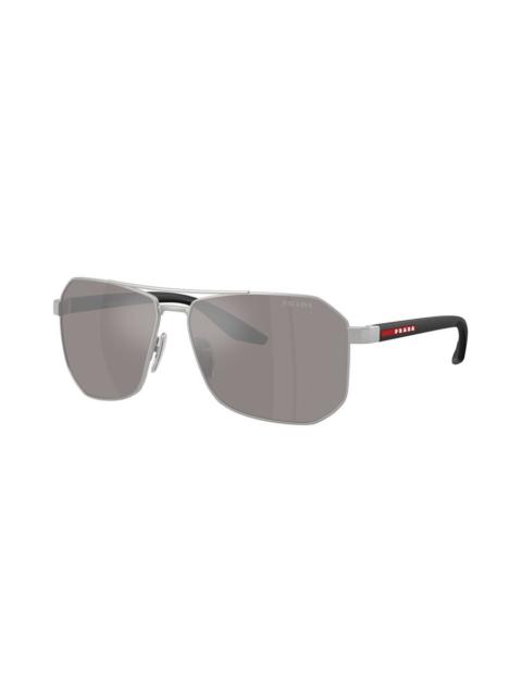 Prada Prada Linea Rossa Silver Mirror Irregular Men's Sunglasses PS A53S 18X80I 62