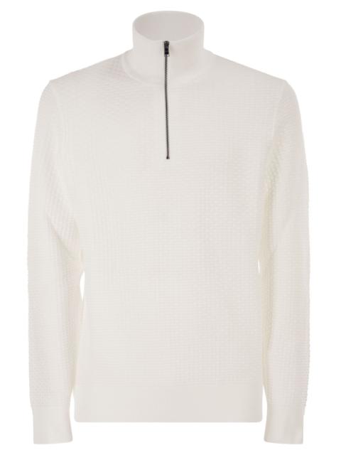 BOSS Boss Men Textured Cotton Sweater With High Neck And Zip