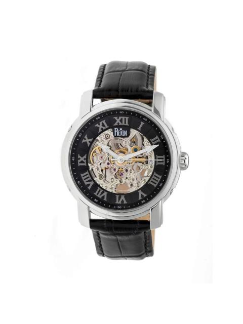 Other Designers Reign Kahn Black Skeleton Roman Numeral Black Leather Strap Men's Watch RN4304