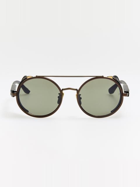LINDA FARROW Baret Explorer Sunglasses in Matt Nickel and 22K Gold