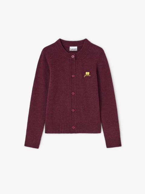 GANNI BURGUNDY WOOL MIX CARDIGAN