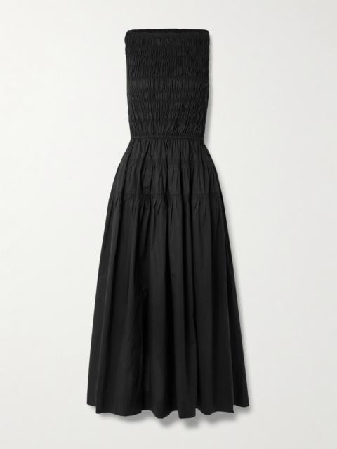 DÔEN Melie Shirred Paneled Pleated Organic Cotton-poplin Midi Dress