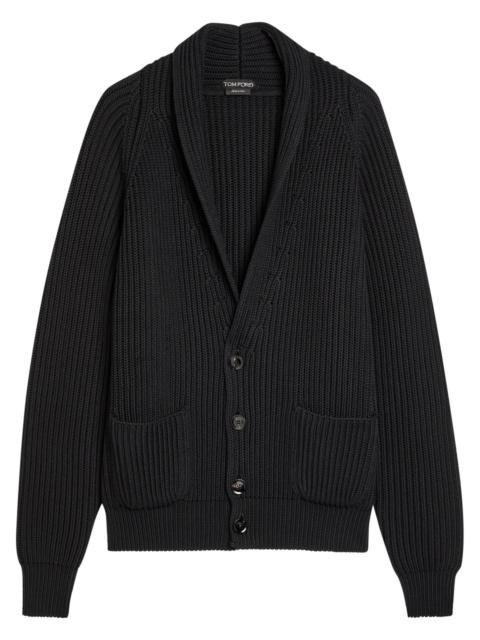 TOM FORD Tom Ford Shawl Lapel Ribbed Wool and Silk-blend Cardigan