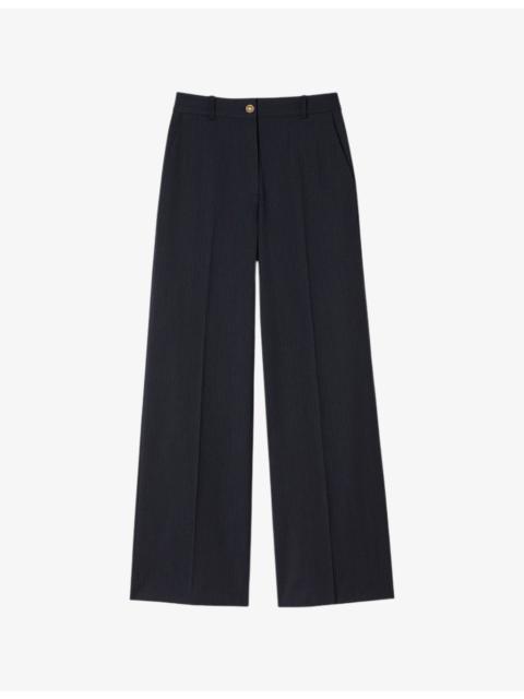 Sandro Striped Straight-Leg Stretch Wool-Blend Trousers