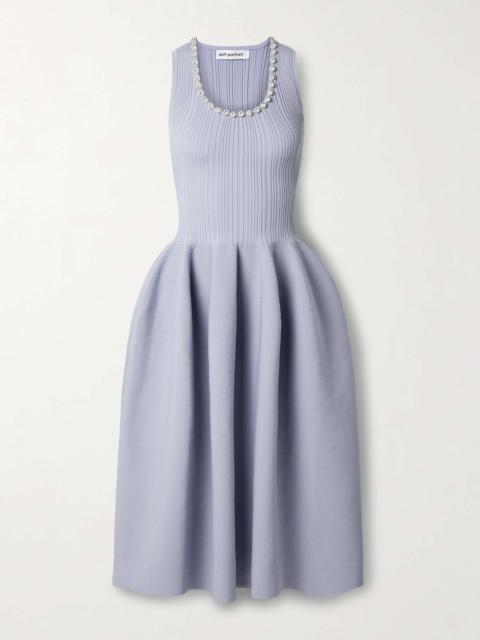 Crystal-embellished ribbed stretch-knit midi dress Blue