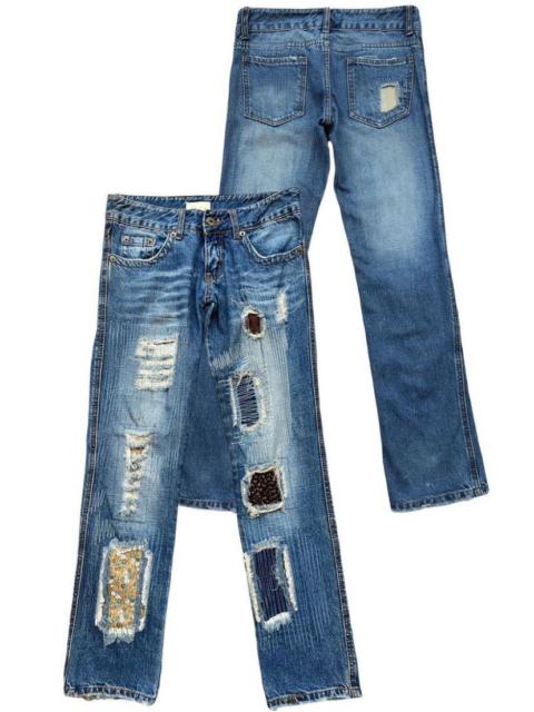 Archival Clothing - Japanese Brand Patchwork Distressed Low Rise Jeans 32x31
