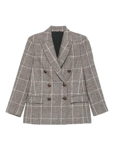 Brunello Cucinelli DOUBLE-BREASTED WOOL PRINCE OF WALES JACKET WITH PENDANT