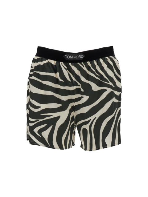 Optical Zebra Print On Stretch Silk Satin Pj Shorts