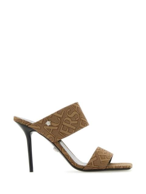Versace Woman Embroidered Jacquard Cavas Versace Allover Mules