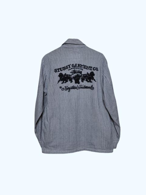 Stüssy Stussy Hickory Stripe Embroidered Big Logo Chore Jacket