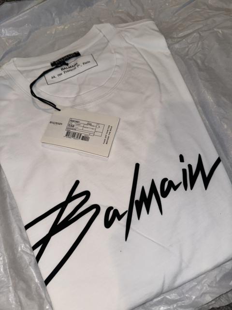 BALMAIN Signature Logo White T Shirt - Size L - Brand NWT!