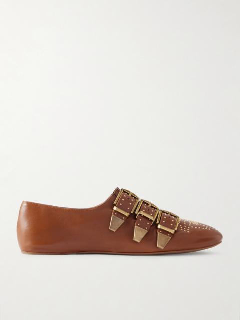 Chloé Susan Studded Buckled Leather Flats