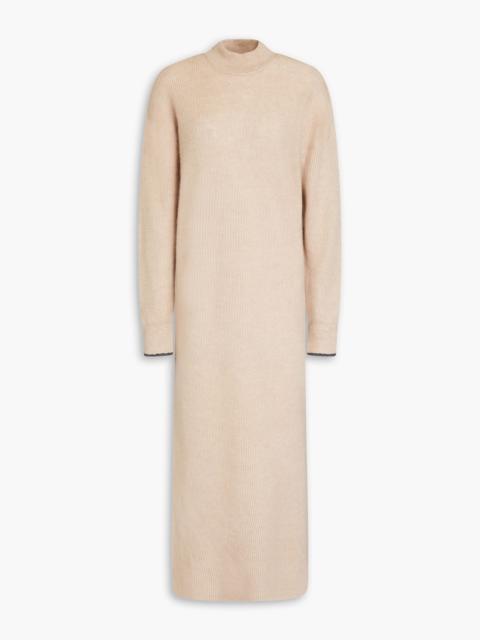 Brunello Cucinelli Bead-embellished ribbed alpaca and cotton-blend midi dress