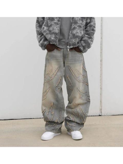 Japanese Brand - Raw Edge Embroidery Baggy Denim Pant