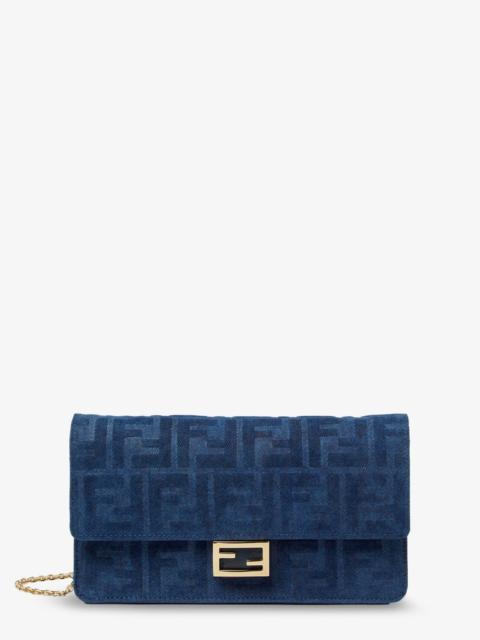 FENDI Fendi Wallet On Chain Baguette Shoulder Bag In Denim-Effect Ff Corduroy
