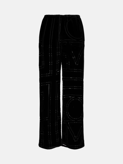 TOTEME Logo velvet wide-leg pants