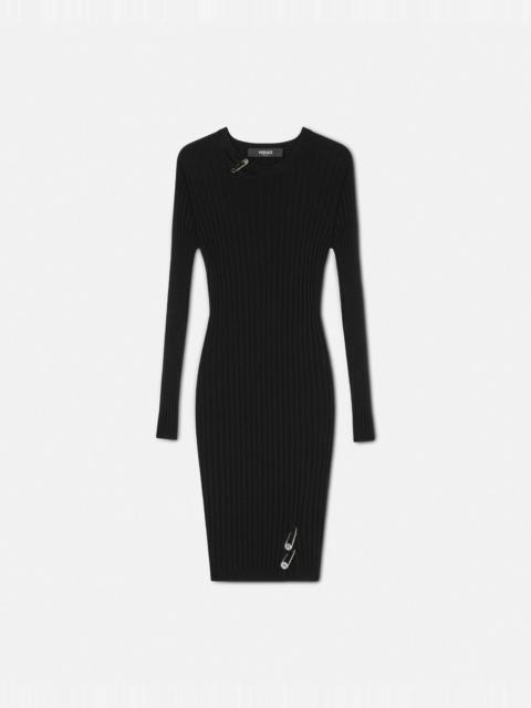 VERSACE Safety Pin Ribbed-Knit Mini Dress