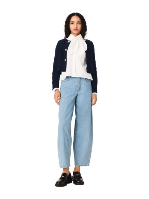 maje maje Jewelled bow-button cardigan in Navy at Nordstrom