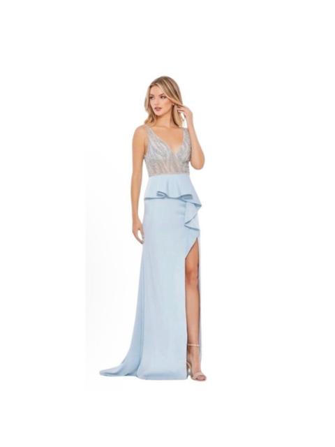 Other Designers Mac Duggal 11203 Embellished Illusion Peplum Bodice Powder Blue Gown Size 6