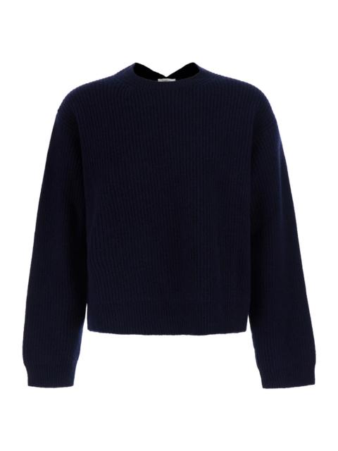 SAINT LAURENT Saint Laurent Men Blue Sweater With Round Neck And V-Neck On The Back In Ribbed Wool For Men