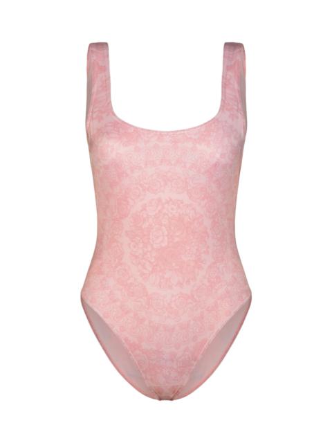 'barocco' One-piece Swimsuit In Pink Polyester Blend