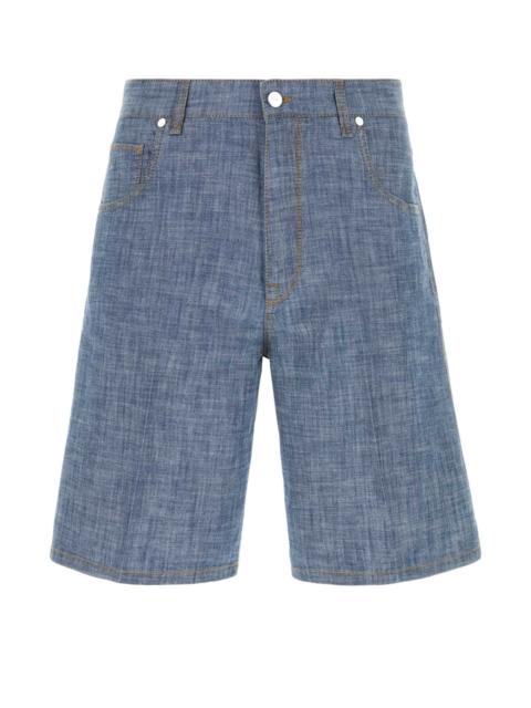 FENDI Fendi Men Light Blue Chambray Bermuda Shorts