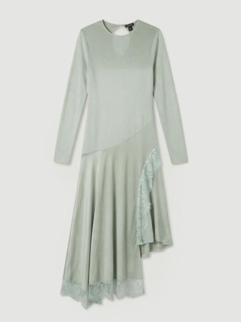 KAREN MILLEN Viscose Blend Slinky Sheer Lace Detail Asymmetric Knit Maxi Dress