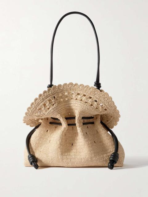 + Paula's Ibiza Flamenco leather-trimmed woven raffia shoulder bag Beige