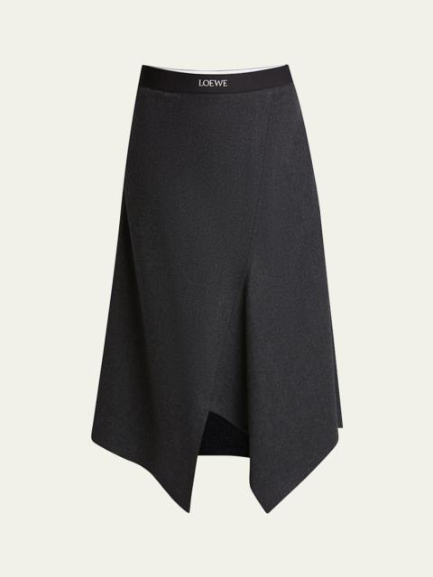 Loewe Logo Band Asymmetric Wool Cashmere Midi Skirt