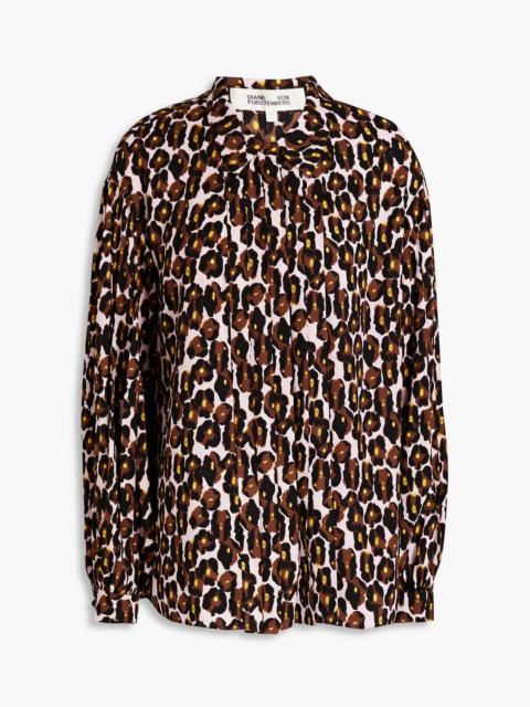 DIANE VON FURSTENBERG Keeva pleated leopard-print crepe de chine shirt