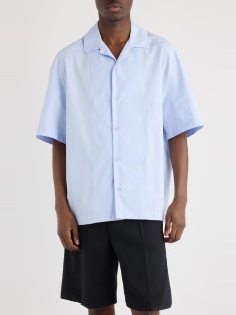 JACQUEMUS Jacquemus La Chemise Fonccio Embroidered Camp Shirt in J Signature Blue Embroide at Nordstrom