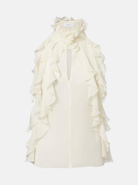 Alexander McQueen Ruffled cutout silk georgette top