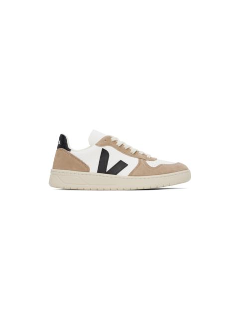 VEJA White & Brown V-10 Leather Sneakers