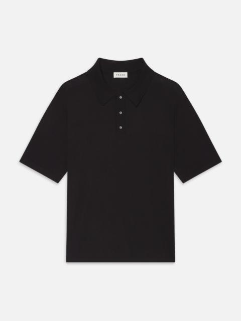 FRAME Cotton Silk Polo Sweater in Black