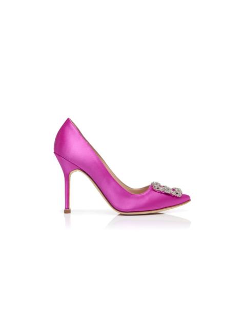 Manolo Blahnik Fuchsia Satin Jewel Buckle Pumps