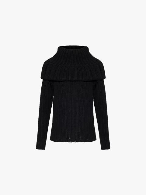 Exaggerated-collar ribbed wool-blend knitted jumper