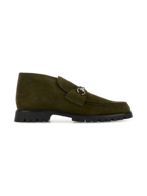 GUCCI Olive Green Suede Loafers