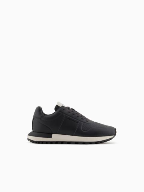EMPORIO ARMANI LEATHER SNEAKERS WITH THERMOFORMED DETAILS