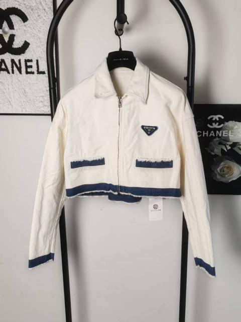 Prada Prada Metal Triangle Logo Denim Jacket Gold