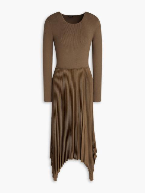 JOSEPH Pleated ribbed wool-blend and flannel midi dress