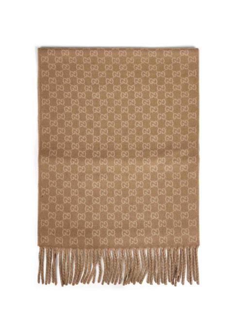 GUCCI Gucci Men Camel And Beige Gg Wool And Cashmere Scarf