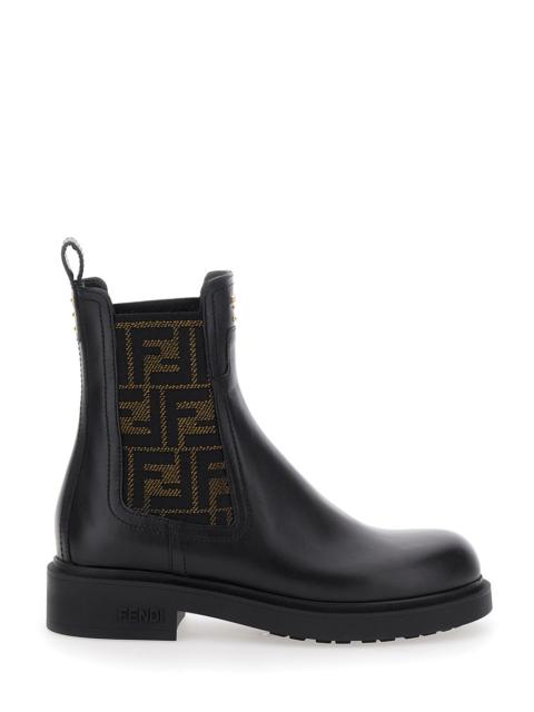 FENDI Fendi Women Black Ankle Boots With Elastic Side Detailing And Ff Motif In Leather Woman