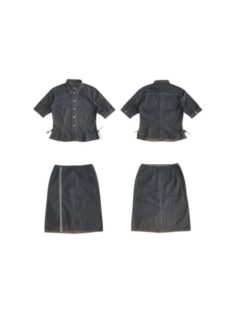 FENDI VTG Fendi Jeans Denim Set Shirt Skirt Zucca Monogram Italy