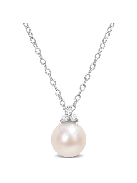 Other Designers AMOUR 8-8.5mm Freshwater Cultured Pearl and Diamond Accent Pearl Pendant with Chain In Sterling Silv