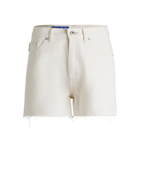 HUGO ECRU DENIM SHORTS WITH RAW HEM